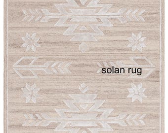 Textured Cream and Beige Rug - Southwest Tribal Pattern - Soft Wool Blend Area Rug for Bedroom or Nursery - Neutral Scandi Style