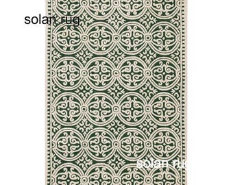 Hand Tufted Wool Rug - Dark Green and Ivory Geometric Area Rug - Large Abstract Trellis Rug for Living Room,Bedroom - Modern Art Deco Carpet