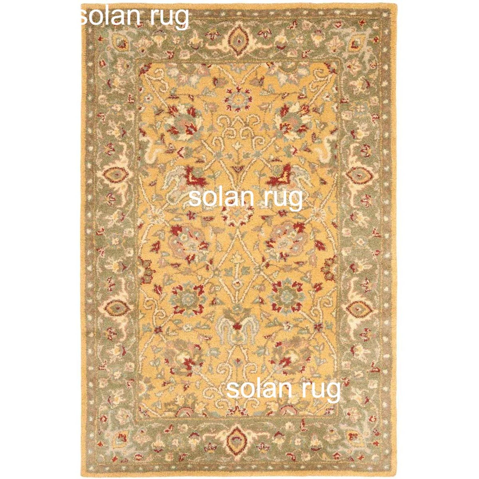 Vintage Style Golden Yellow Area Rug With Green Border – Hand Tufted ...