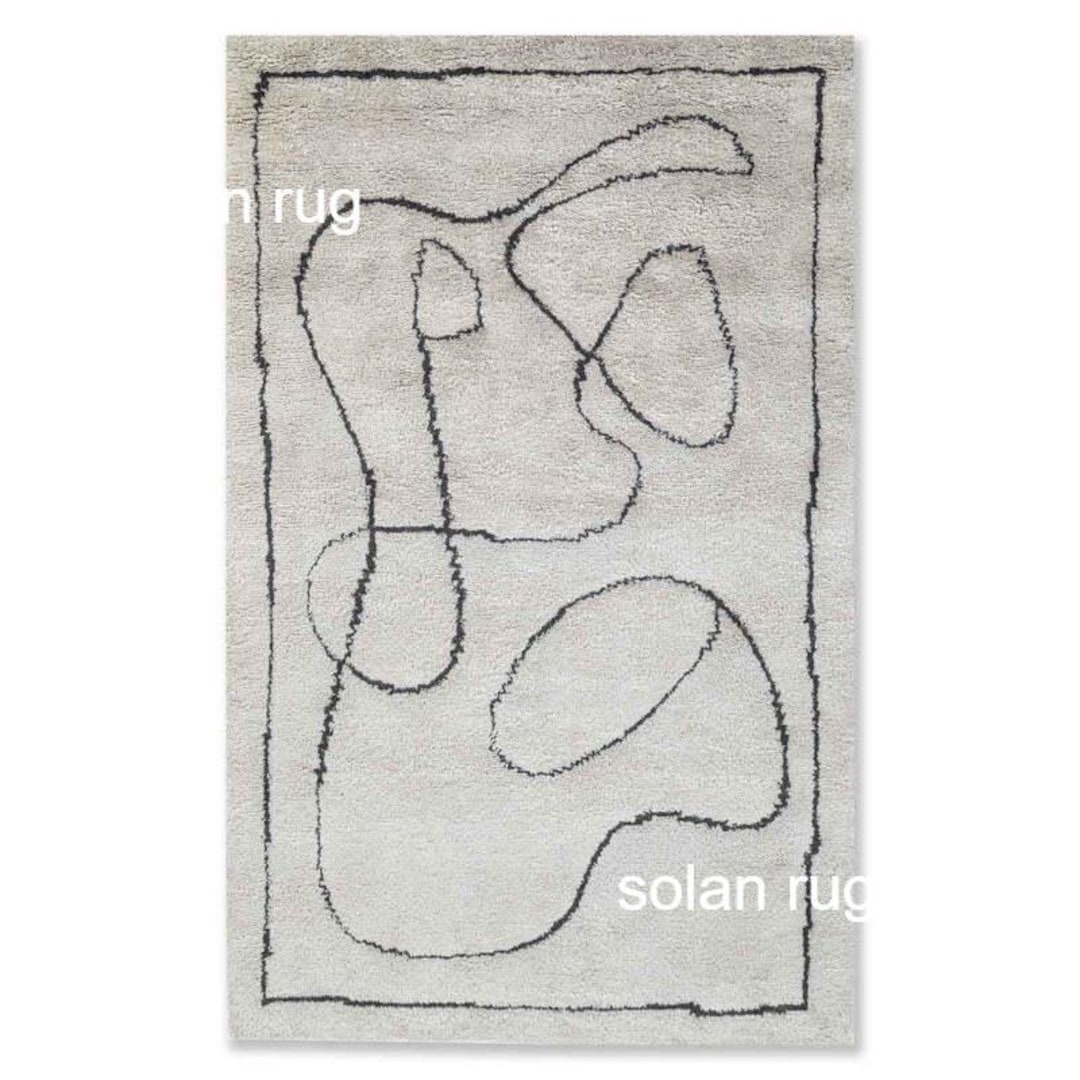 Linear Drawing Rug Modern Organic Abstract Rug - Cream Hand-tufted Wool Rug - Nordic ...