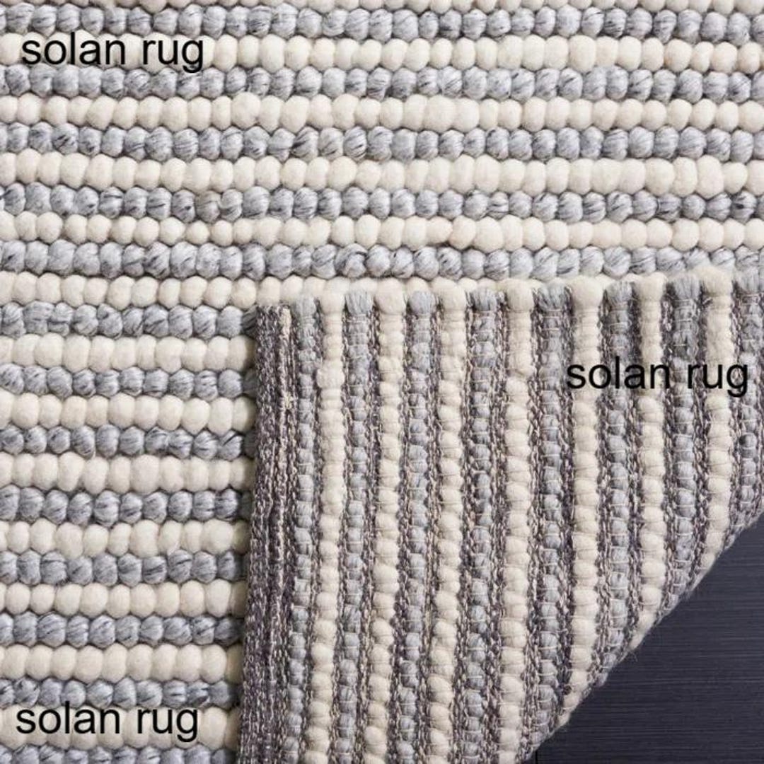 Ivory Bobble Rug Handmade Chunky Wool Bobble Rug - Ivory & Grey Textured Area Rug ...