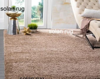Handmade Dark Beige Shag Rug - Thick Plush Pile Performance Area Rug for Living Room & Bedroom - Soft Solid Neutral Assar Rug - Custom Sizes
