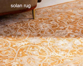 Hand Tufted Wool Area Rug, Traditional Floral Beige Rug, Vintage Style Oriental Carpet, Living Room Bedroom Home Decor