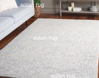 Soft Pastel Blue Nursery Rug | Baby Room Floor Mat | Light Blue and White Wool Rug | Gender Neutral Kids Room Decor