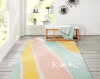 Alfombra Solan de rayas pastel / Alfombra multicolor abstracta moderna / Alfombra bohemia escandinava para sala de estar y dormitorio