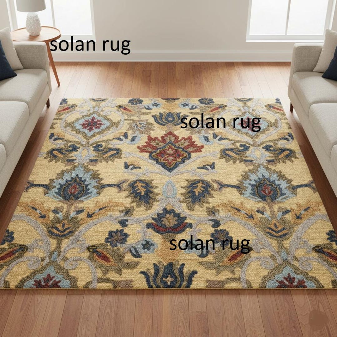 Yellow Floral Area Rug, Traditional Persian Style Carpet, Vintage ...