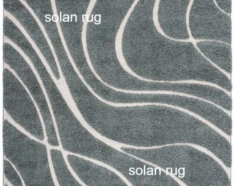 Sage Green Abstract Area Rug, Modern Ivory Wave Pattern Carpet, Minimalist Boho Rug for Living Room, High Pile Shag Rug, Soft Nursery Decor
