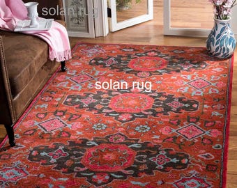 Vintage Rost Roter Orientteppich, Traditioneller Medaillon Teppich, Boho Persischen Stil Teppich, Wohnzimmer Schlafzimmer Dekor