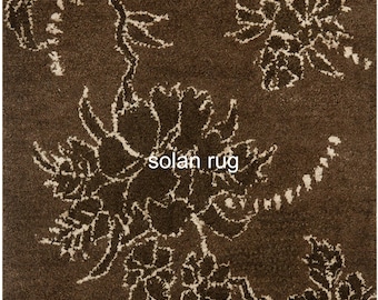 Alfombra floral marrón chocolate / Alfombra de lana tejida a mano para sala de estar / Alfombra botánica moderna / Decoración de dormitorio en tonos tierra / Alfombra Solan