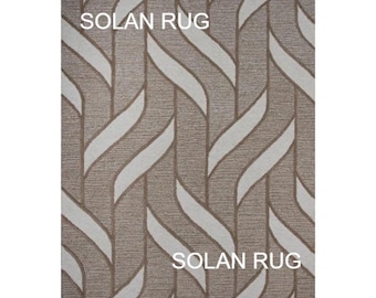 Brown Abstract Wave Rug, Hand Tufted Wool Area Rug, Modern Geometric Carpet, Neutral Living Room Rug, Bedroom Home Decor