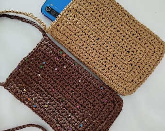 Crochet Phone Bag Pattern PDF | Raffia Crossbody Bag | Digital Download | This pattern is written in Russian | Video tutorials