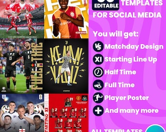 Football Templates Social Media, Canva Football Poster, Editable Sports Design, Matchday, Soccer Flyer