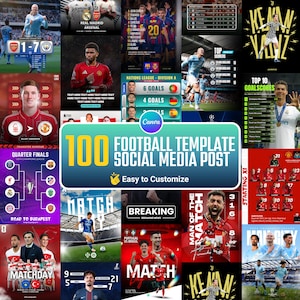 100 modelli di calcio per social media, design modificabili su Canva, poster per il giorno della partita