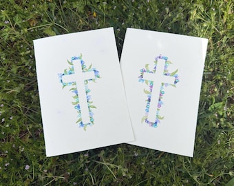 Set of 2 Handmade Watercolor Cross Cards | Christian Greeting Cards | Blank Religious Note Cards | Faith Encouragement Gift | Floral Cross