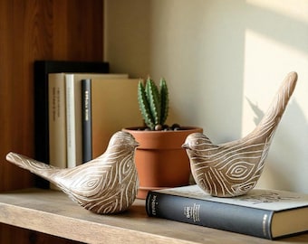 Ornamenti rustici in resina a forma di uccello - Set di 2 / Decorazione minimalista per mensole