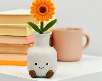 Leende ansikte Keramikvas: Kawaii Heminredning, Presentkruka (15 cm)