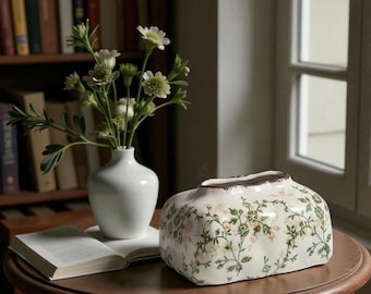 Vintage Floral Ceramic Tissue Box Cover – Elegant Home Décor Accent