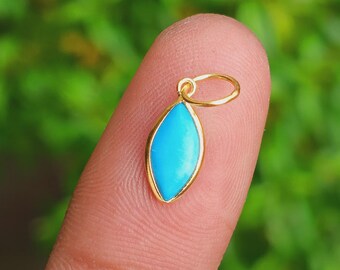 Natural Turquoise Marquise 18k Gold Pendant, Handmade Charm