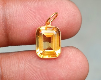 Natural Citrine 18k Gold Pendant, Handmade Rectangle Charm