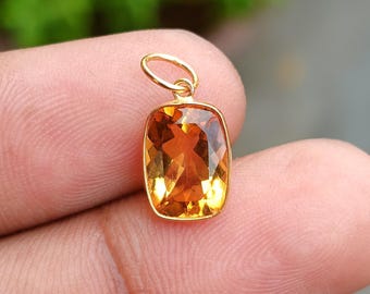 Handmade 18k Solid Gold Citrine Charm - Dainty Pendant