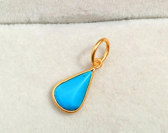 Dainty 18k Solid Gold Turquoise Charm - Handmade Pear Pendant
