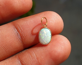 Handmade 18k Solid Gold Ethiopian Opal Charm – Dainty Oval Pendant