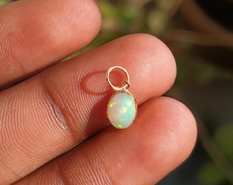 Handmade 18k Solid Gold Opal Charm – Dainty Oval Pendant