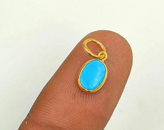 18k Solid Gold Turquoise Oval Charm – Dainty Handmade Pendant