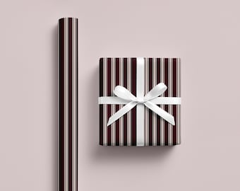 Burgundy Stripe Christmas Wrapping Paper | Elegant Preppy Gift Wrap