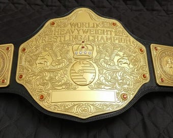 WWE Big Gold World Heavyweight Championship Replica Title Belt with Cowhide Leather & Brass Plates