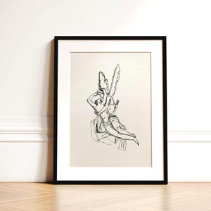 Lámina decorativa de pared con boceto de Amor y Psique / Arte lineal de escultura clásica vintage (descarga digital)