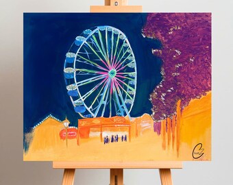 Reuzenrad schilderij carnaval nacht canvas muurkunst, Libori Paderborn, impressionistische decorafdruk