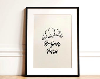 Croissant-schets muurkunst | Minimalistisch keukendecor Parijs (digitale download)