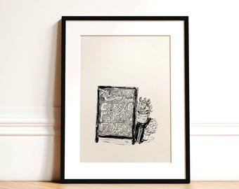 Schoolbord Paris Café schetsafdruk | Vintage lijntekeningen | Minimaal Frans decor (digitale download)