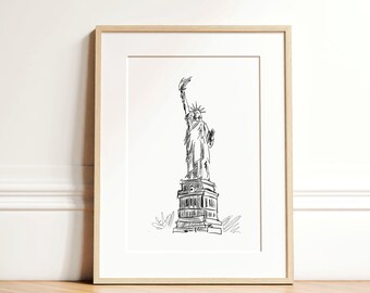 Muurkunst Vrijheidsbeeld, America 250-merchandise, New York Sketch, png (digitale download)