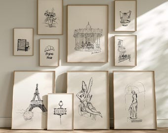 Juego de 10 láminas decorativas de París para pared, láminas de Sketch Gallery, decoración francesa vintage (descarga digital)