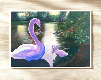 Zwanenmeer schilderij Giclée kunst aan de muur, Paderborn Lake, impressionistische natuur decor print