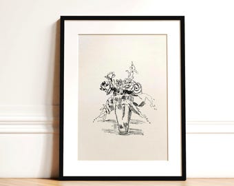 Bloemboeket kunst aan de muur | Vintage schets Parijs | Romantische lijntekening (digitale download)