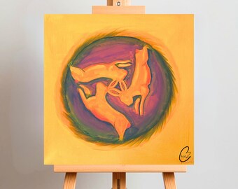 Drie hazen raam canvas schilderij, abstract symbool paderborn kunst aan de muur, impressionistische decorafdruk