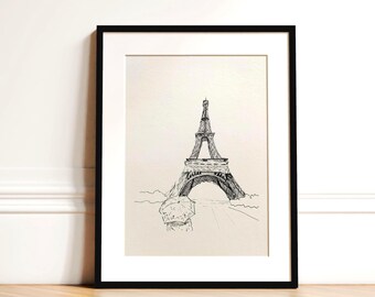 Eiffeltoren schets kunst aan de muur | Lijntekening Parijs | Minimaal Frans decor (digitale download)