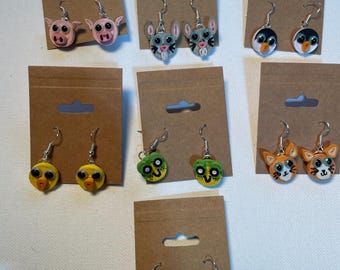 Animal Heads Quilled Dangle Earrings. Handmade