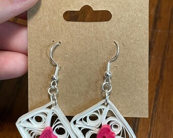 Valentines Quilled love letter dangle earrings