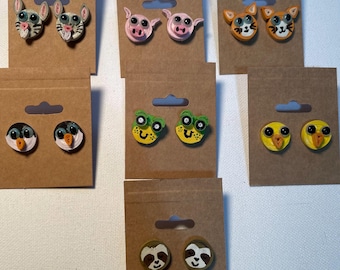 Animal Heads. Quilled Stud Earrings. homemade