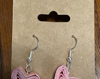 Recycled scrap paper quilled heart earrings