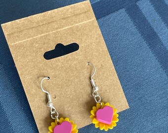 Lego heart flowers dangle earrings