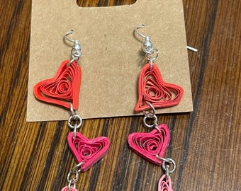 Valentines Quilled heart dangle earrings