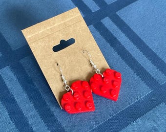 Lego red heart dangle earrings