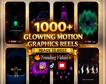 1000+ gloeiende bewegende beelden | Bundel neonlijntekeningen (bewerkbaar op canvas)