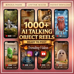 Pacchetto di bobine di oggetti parlanti AI / Video modificabili Canva / PLR MRR