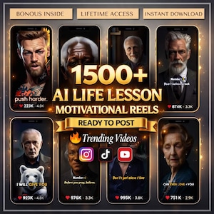 1500+ AI levenslessen motiverende rollen | Bewerkbaar canvas | Instagram-filmpjes, TikTok- en YouTube-shorts afbeelding 1